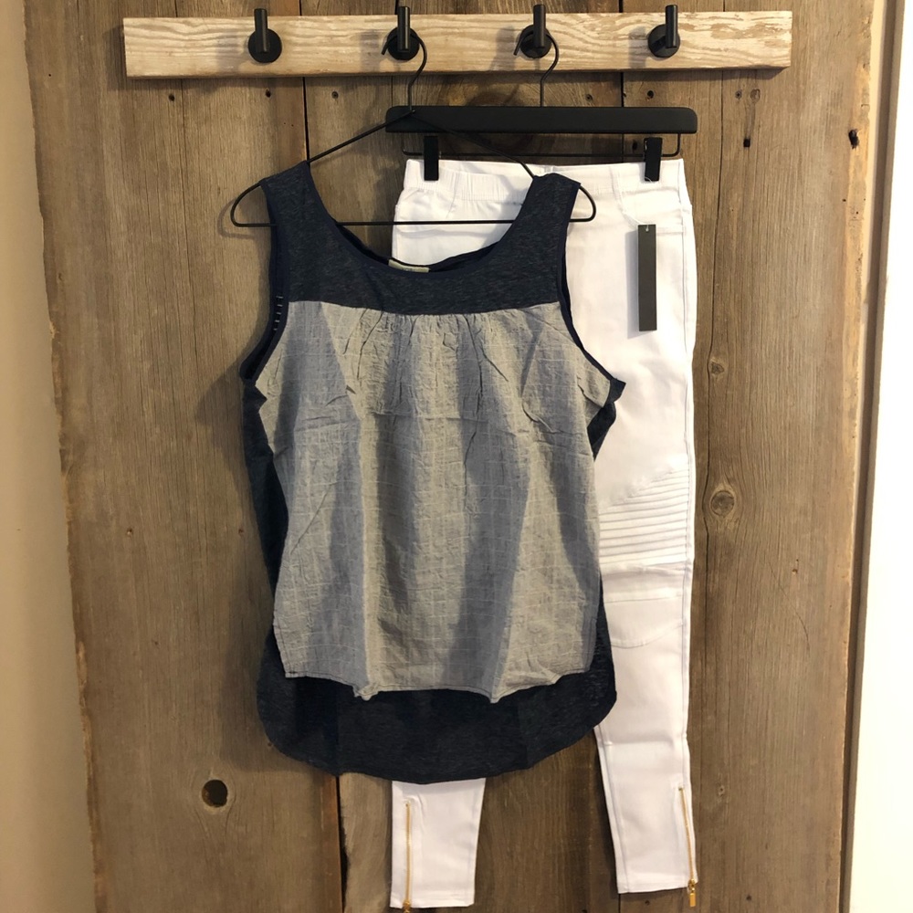 Kori America Denim Blue Crinkle Top Small Medium